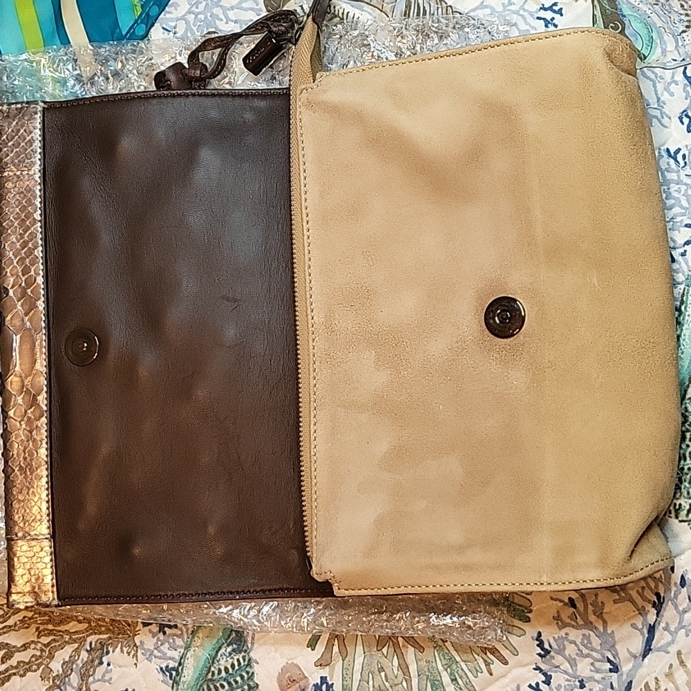 Jimmy Choo Beige and Brown Embellished Leather Wristlet Clutch - Picture 4 of 13